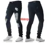 Mens solid färg distressed biker cool jeans mode slim rippade tvättade penna byxor män jean male high street