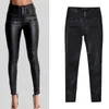 Feminina Sexy Leather Leather Stretch Skinny Calças Lady Black High cintura cintura calça jeans calças