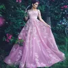 Superbe rose dentelle robes de bal de l'épaule Robes de soirée pailletée balayage train Appliqued vestidos de fiesta Tulle Robe formelle