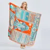 New Twill Silk Scarf Women Large Shawls&Wraps Fashion Square Scarves Female Foulard Hijab Japanese Warrior Printing Head Wrap 130 2820