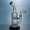 Doppio albero Perc Bong Spessore 5 mm Bong in vetro Collo piegato Pipa ad acqua Base rotonda nera Dab Rig 12 bracci Perc Bong YQ01