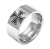 Punk chevalier bague pour hommes en acier inoxydable croix alliance ton argent Simple signet Biker mode bijoux amoureux cadeaux