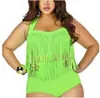 Plus Size Swimwear Mulheres Fringe Borlas Bikini Alto Cintura Swimsuit Sexy Banheira Terno Acolchoado Boho Swimsuit Monokini Beachwear Biquini B4045