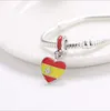Se adapta a pulseras Pandora 30 piezas Bandera española Esmalte Encantos de plata Cuentas colgantes para joyería al por mayor Diy Collar de ley europea