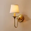 European Luxury Pure Copper Living Room Wall Lamp American Royal Copper Fabric Bedroom Wall Sconce Background Corridor Wall Lamp