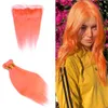 Extensions de trame de cheveux de couleur orange avec frontal 13x4 soleil brésilien couleur orange oreille à oreille frontale avec 9A tissages droits 3Bundles