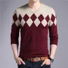 2018 Marque Hommes Pull En Laine De Cachemire Hommes Automne Hiver Slim Fit Pulls Argyle Motif Col En V Pull Homme Pull De Noël