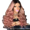 Pre Plucked Ombre Lace Wig with Baby Hair for Women 150% 180% 250% Density Black Roots Pink Remy Lace Front Human Hair Wigs