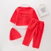 Jul Barn Baby Boys Girls Santa Claus Costume Dress Pants Hat 3pcs Set Outfits Xmas Present
