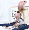 2pcs / set mamma och baby stickning hatt ull baby familj matchande hatt vinter varm keps pompom bobble beanie hattar kka6009