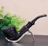 Square Black Ebony Pure Black Carving Pipe Hammer, Portable Pipe, Curved Sandalwood Filter Solid Wood Hink