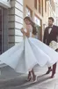 2018 Arabic Style Lace Spaghetti Top Taffeta Skirt Tea Length Wedding Dresses Sexy Backless Bridal Gowns Custom Made China EN12156