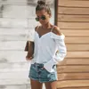 Sexy Off Shoulders Sling Shirt Sommer Mode V-ausschnitt Langarm Blusen Slash Neck Pullover Tops Femininas Herbst Plus Größe