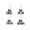 I Love Dad Mamy Papa Mom Emalia Keychains List Red Heart Love Kluczowe Łańcuchy Kluczy Rodzina Klucze Pierścienie Dla Matki Ojca Biżuteria Prezent