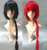 Haute qualité Anime Ranma 1/2 Saotome Ranma perruques rouge noir résistant à la chaleur cheveux synthétiques longue tressée Cosplay perruque + bonnet de perruque