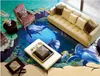 PVC Self-adhesive Floor Underwater World Bathroom 3D Art Floor Tiles self adhesive wallpaper