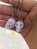 DS Natural Crystal Skull Amethyst Tiger Eye Rose Quartz Howlite Keychain Figurine Pendiente Conedero de llave Holla de llave Hombres y mujeres joyería4062217