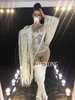 Vrouwelijke Kostuums Sexy Stadiumkleding Witte Kristallen Kwasten Turnpakje Strass Body met franjes voor Zanger Danser Nachtclubfeest Festival Rave Performance-outfits