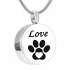 Love paw print Stainless Steel Round Shape Cremation Urn Necklace Locket Pendant Ash Jewelry for Men Women