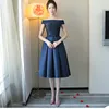 Satin Short Bridesmaid Dresses Navy Blue 2018 Knee Length Wedding Party Dress New Formal Gowns Lace Up