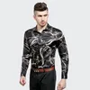 Camisas de seda brillante para hombre, promoción 2017, camisas informales de manga larga de otoño con flores de algodón para hombre, vestido ajustado