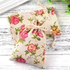 Roses Pattern Double Drawstring Linen Bags Burlap Bags with Drawstring Gift Bags Jewelry Pouch for Wedding Party and DIY Craft