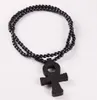 DHL Hip Hop Cross Ankh Pendant Necklace With Wooden Beads Chain Religionary Fashion Jewelry for Women Men