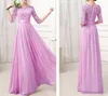 New Formal Bridesmaid Dresses Sexy Chiffon Long Maids Of Honor Bridesmaids Dress With Lace 1 2 Sleeve Floor-length Gowns For Cheap2555
