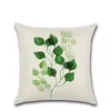 熱帯雨林枕ケースグリーンリーフ植物リネン枕正方形のクッションケースカバー緑の葉寝室の家の装飾的な枕カバー295c