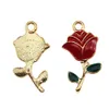 Wholesale 30PCS/Lot Gold Color Enamel Red Alloy Grace Rose Look Charms Handmade Pendant DIY Fashion Necklace Jewelry Findings