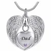 Creativity DAD Wing Heart birthstone Cremation Urn Necklace for Ashes Urn Jewelry Memorial Pendant