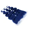Mörkblå Virgin Peruvian Hair Bundles handlar om frontkroppsvåg Pure Blue 13x4 Full Lace Frontal stängning med vävtillägg