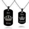 DHL King Queen Collier Couple Colliers Titane En Acier Inoxydable Couronne Dog Tag Pendentifs Chaîne pour Femmes Hommes Amant Fashin Bijoux