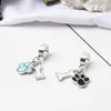 Fits Pandora Bracelets 30pcs Dog Paw Print Bone Silver Charms Bead Dangle Charm Beads For Wholesale Diy European Sterling Necklace Jewelry