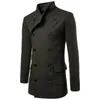 Men's Double Breasted Long Trench Coat 2018 Autumn Winter Longline Woolen Pea Coat Men  Slim Fit Overcoat Windbreaker Black