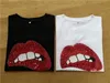 Free Shipping Size S to XL Black White Sequins Red Lips Short Sleeve T Shirt Women Cotton Tops Tees Clothing For Summer 2018