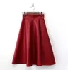 새로운 디자인 패션 여성의 하이 허리 PU 가죽 A- 라인 빅 팽창 미디 롱 스커트 새해 붉은 색 롱 스커트 XSSMLXLXXL