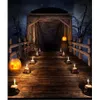 Full Moon Night Starry Sky Halloween Background Printed Wooden Bridge Skulls Candle Light Pumpkin Lanterns Kids Photo Backdrop