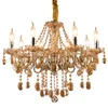 Vintage Cognac Crystal Chandelier Luster Retro Home Lighting Chandeliers Fabric Lampshade Living Room Villa Hotel Hanging Lights