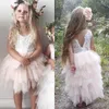 Romantico 2018 Boho Country Flower Girl Abiti per matrimoni Economici Crew Avorio Pizzo Blush Pink Tulle Tiered Girls Abito formale EN2204