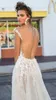 Romantisk Berta Spaghetti Lace Applique Brudklänningar Bohemia Sheath Open Back Bröllopsklänningar med Overkits V Neck Beach Formell Bride Dress