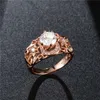 2020 Fashion OpenWork Floral Engagement Ring Ladies Copper Plated Rose Gold Inlaid3156