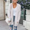 Simple Casual Knitting Cardigan Female Loose Knitted Jumper Black White Khaki 2021 Warm Winter Sweater Women Coat 6Q2236