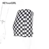 Heyoungirl Checkered Sexy Shorts High Paisted Checkerboard Wysokiej Pięci Spodenki Dla Kobiet Czarny White Plaid Krótkie spodnie Zipper