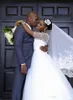 Gorgeous White Wedding Suknie South African Sheer Neck Połowa Długie Rękawy Suknie Ślubne Tiul Długość Pufnia Suknia Ślubna Vestidos