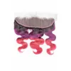 # 1b / lilor / rosa ombre brasiliansk kroppsvåg Virgin mänskligt hår 3bundles med frontal tre ton ombre 13x4 spets frontal stängning med väv