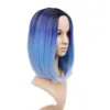 Syntetyczne peruki do włosów dla czarnych kobiet ombre czarny mieszany niebieski fioletowy krótki podkreśla Bob peruka Prosto ciepła odporna na Cosplay lub impreza