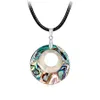 Klassische bunte natürliche Abalone-Muschel-Kreis-Anhänger-Halskette für Frauen, Dame, einfache Halsband, Leder-Seil-Kette, Halsketten, Modeschmuck