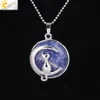 CSJA Neue Ankunft Frauen Halskette Katze auf Mond Natürlichen Edelstein Rosenquarz Kristall Suspension Anhänger Hardshell Kätzchen Charms Jewell2790938