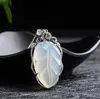 Certificate Natural Medullary Jade Medullary Necklace Pendant Carved leaf 925 silver Women Men Jewelry gift with Box